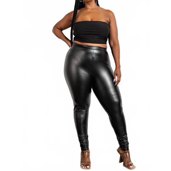 NEW THE CURVE LA plus size faux leather high rise leggings in black - Picture 1 of 5